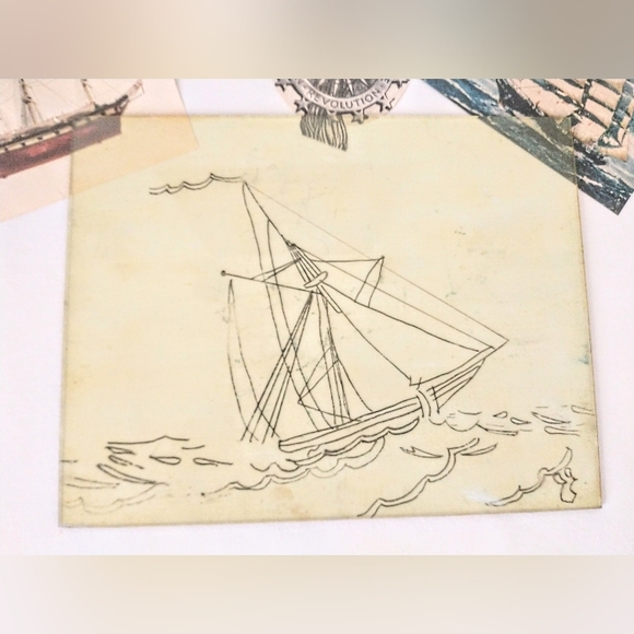 RARE FIND!! Antique Reverse Painting on Glass - 3 Glass Stenciled - Picture 4 of 13